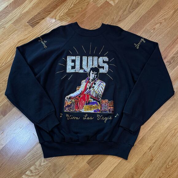RARE Vintage Elvis Presley Sweatshirt Tultex XL 80s Viva Las Vegas Custom 1 of 1 - Picture 1 of 7